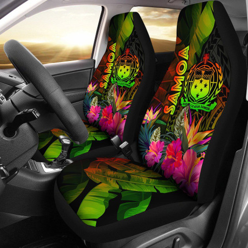 Samoa Polynesian Car Seat Covers -  Hibiscus and Banana Leaves