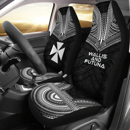 Wallis And Futuna Car Seat Cover - Wallis And Futuna Coat Of Arms Polynesian Chief Tattoo Black Version