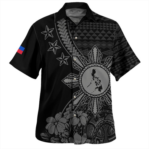Philippines Filipinos Hawaiian Shirt Star With Tribal Flower Design Grey
