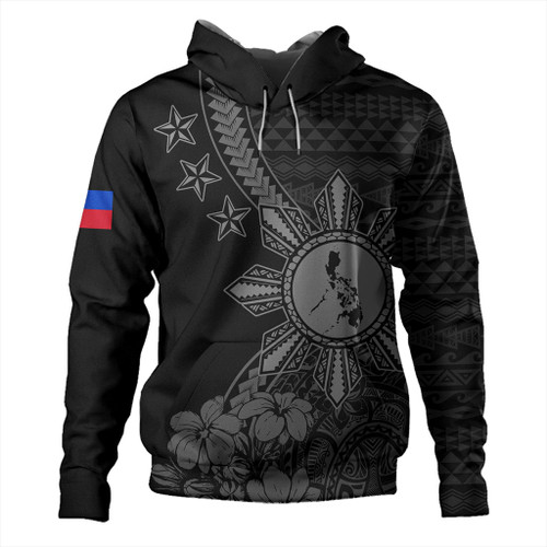 Philippines Filipinos Hoodie Star With Tribal Flower Design Gray