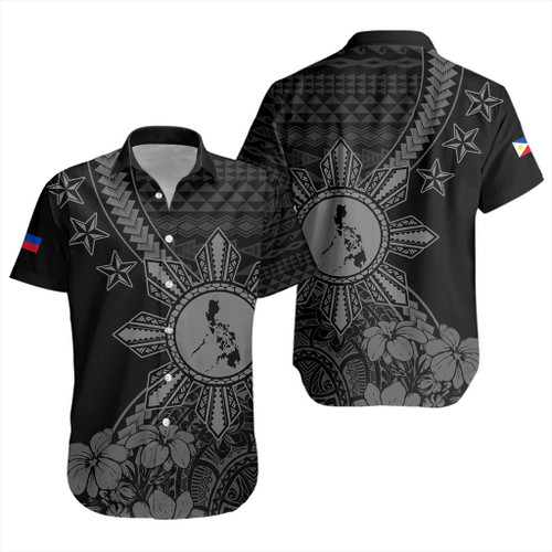 Philippines Filipinos Short Sleeve Shirt Star With Tribal Flower Design Gray