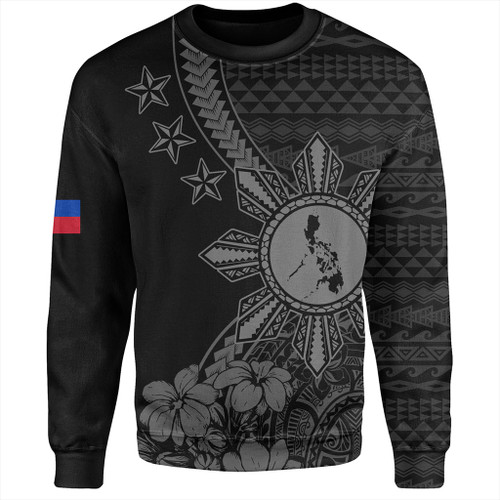 Philippines Filipinos Sweatshirt Star With Tribal Flower Design Gray