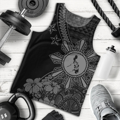 Philippines Filipinos Tank Top Star With Tribal Flower Design Gray