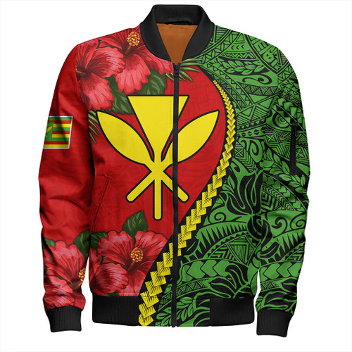 Hawaii Bomber Jacket Tribal Polynesian With Hibiscus Flower