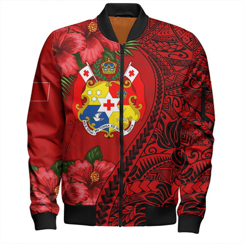 Tonga Bomber Jacket Tribal Polynesian With Hibiscus Flower