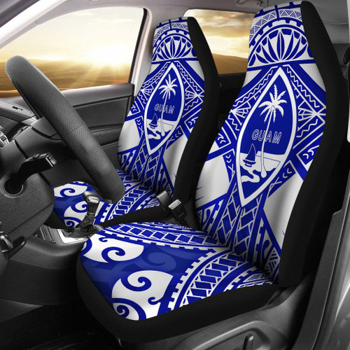 Guam Polynesian Car Seat Covers  - Guam White Seal with Polynesian Tattoo Ver 02