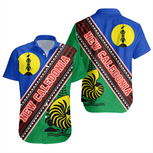 New Caledonia Short Sleeve Shirt Flag And Coat Of Arms