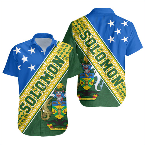 Solomon Islands Short Sleeve Shirt Flag And Coat Of Arms