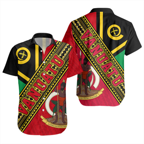 Vanuatu Short Sleeve Shirt Flag And Coat Of Arms