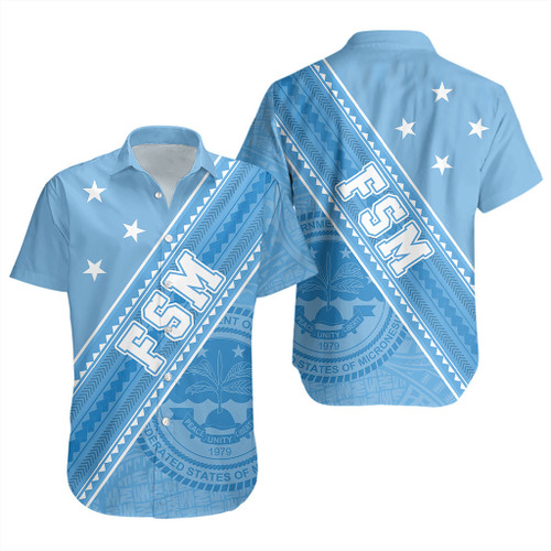 Federated States Of Micronesia Short Sleeve Shirt Flag And Coat Of Arms