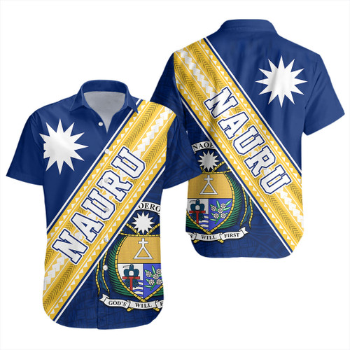 Nauru Short Sleeve Shirt Flag And Coat Of Arms