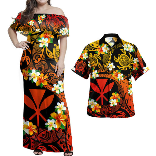 Hawaii Combo Dress And Shirt Kanaka Tribal Polynesian Plumeria Flower