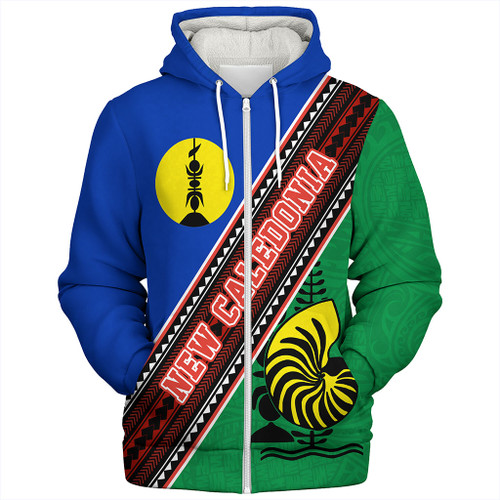 New Caledonia Sherpa Hoodie Flag And Coat Of Arms