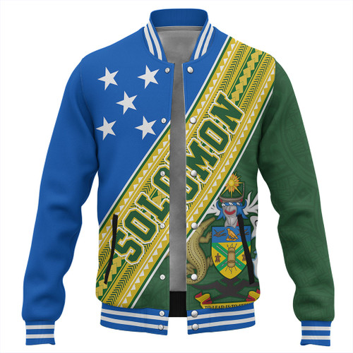 Solomon Islands Baseball Jacket Flag And Coat Of Arms