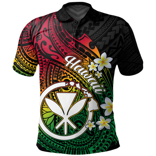 Hawaii Polo Shirt Custom Plumeria Flowers Tribal Motif Reggae1