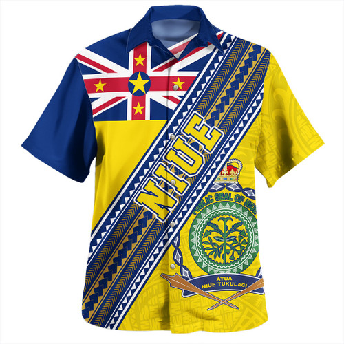 Niue Hawaiian Shirt Flag And Coat Of Arms