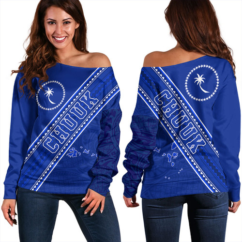 Chuuk State Off Shoulder Sweatshirt Flag And Coat Of Arms