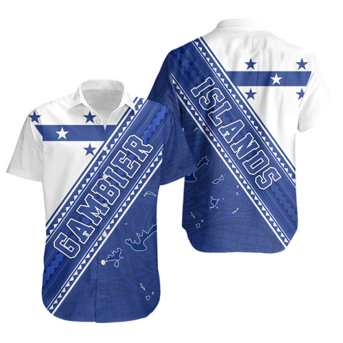 Gambier Islands Short Sleeve Shirt Flag And Coat Of Arms