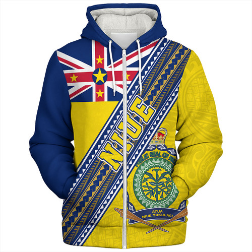 Niue Sherpa Hoodie Flag And Coat Of Arms