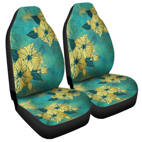 Hawaii Car Seat Covers Golden Hibiscus Turquoise Color Tribal Pattern1
