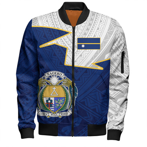 Nauru Bomber Jacket Polynesian Tattoo Flag And Coat Of Arms