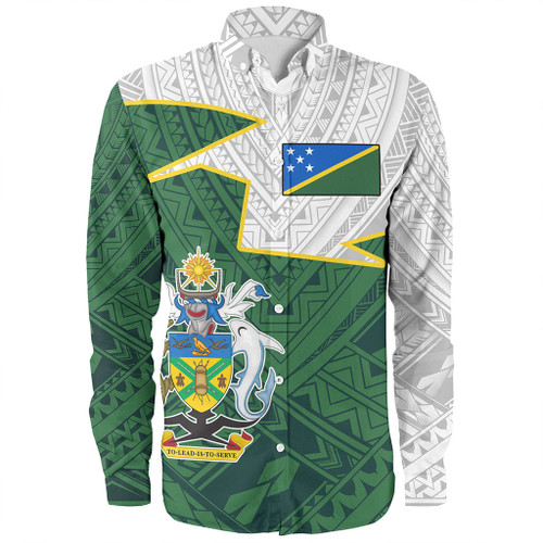 Solomon Islands Long Sleeve Shirt Polynesian Tattoo Flag And Coat Of Arms