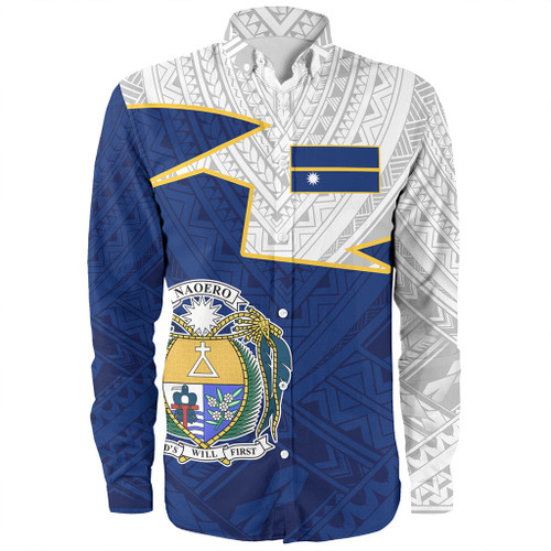 Nauru Long Sleeve Shirt Polynesian Tattoo Flag And Coat Of Arms
