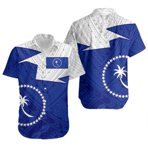 Chuuk State Short Sleeve Shirt Polynesian Tattoo Flag And Coat Of Arms