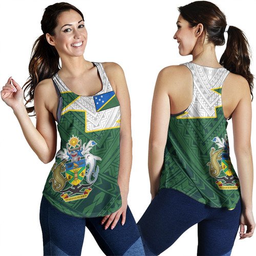 Solomon Islands Women Tank Polynesian Tattoo Flag And Coat Of Arms