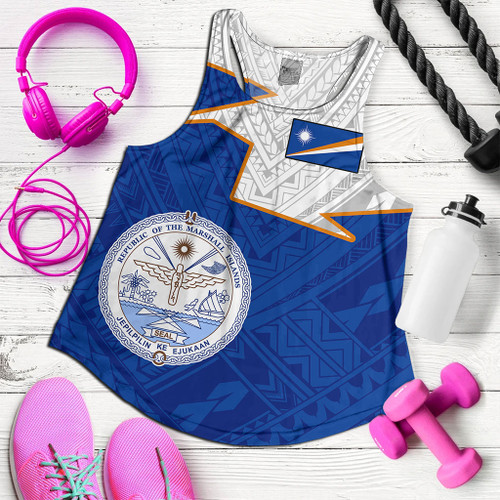 Marshall Islands Women Tank Polynesian Tattoo Flag And Coat Of Arms