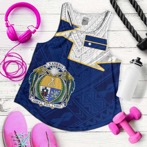 Nauru Women Tank Polynesian Tattoo Flag And Coat Of Arms