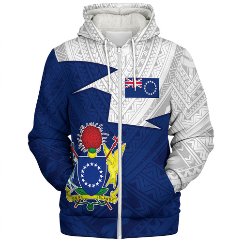 Cook Islands Sherpa Hoodie Polynesian Tattoo Flag And Coat Of Arms
