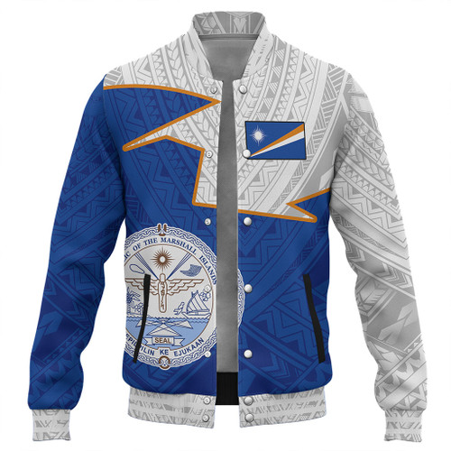 Marshall Islands Baseball Jacket Polynesian Tattoo Flag And Coat Of Arms