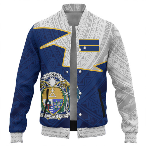 Nauru Baseball Jacket Polynesian Tattoo Flag And Coat Of Arms