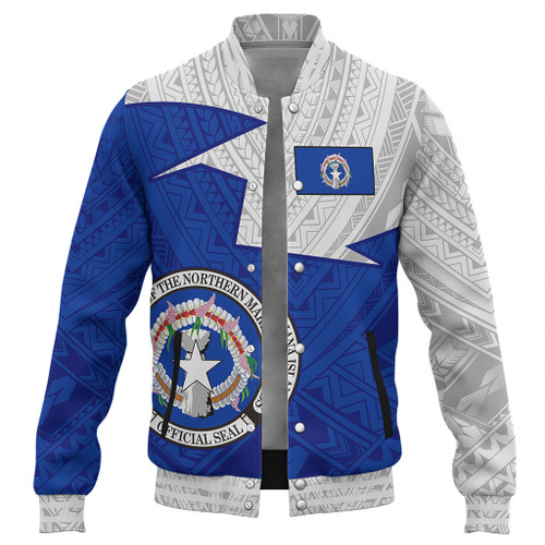 Northern Mariana Islands Baseball Jacket Polynesian Tattoo Flag And Coat Of Arms