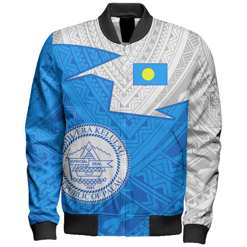 Palau Bomber Jacket Polynesian Tattoo Flag And Coat Of Arms