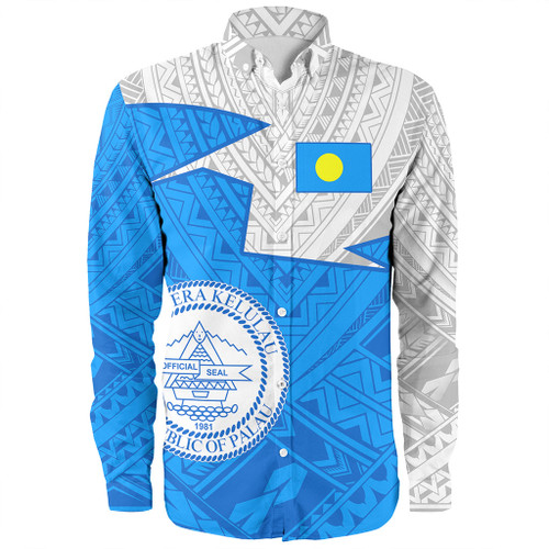 Palau Long Sleeve Shirt Polynesian Tattoo Flag And Coat Of Arms