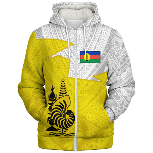 New Caledonia Sherpa Hoodie Polynesian Tattoo Flag And Coat Of Arms