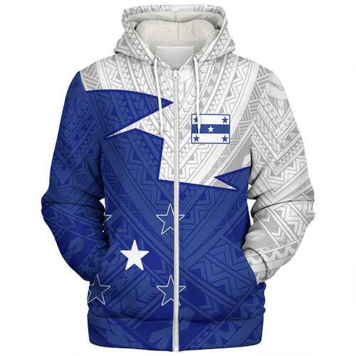 Gambier Islands Sherpa Hoodie Polynesian Tattoo Flag And Coat Of Arms
