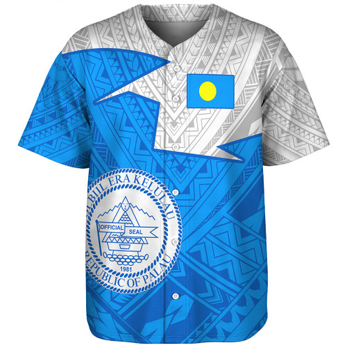 Palau Baseball Shirt Polynesian Tattoo Flag And Coat Of Arms