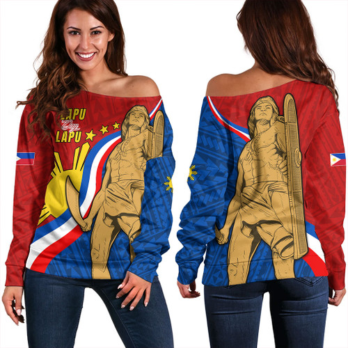 Philippines Filipinos Off Shoulder Sweatshirt Lapu-Lapu Hero With Polynesian Pattern