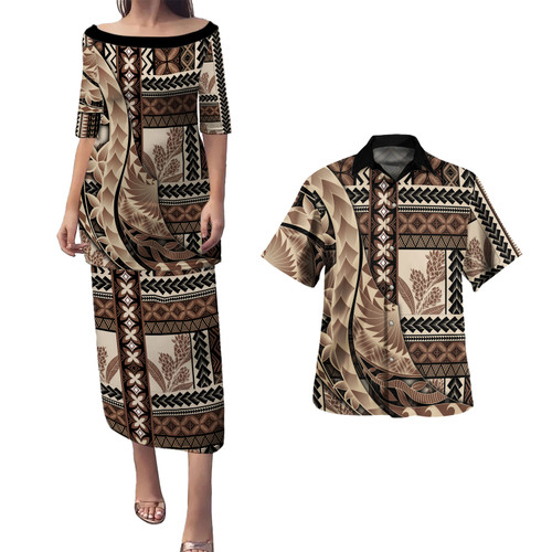 Samoa Combo Puletasi And Shirt Siapo With Polynesia Pattern