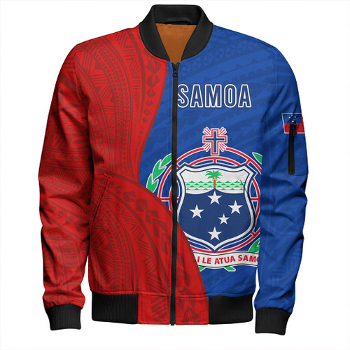 Samoa Bomber Jacket Custom Polynesian Pattern With Coat Of Arms