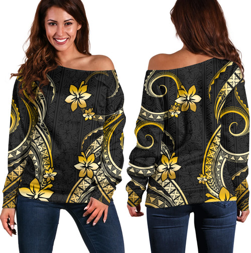 Hawaii Off Shoulder Sweatshirt Polynesian Pattern Plumeria1