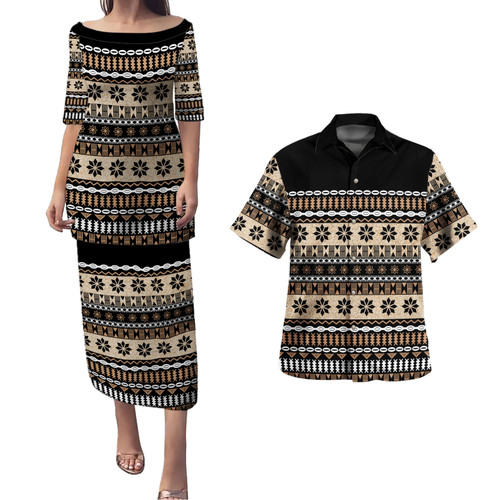 Fiji Combo Puletasi And Shirt Masi Tapa Flower Print