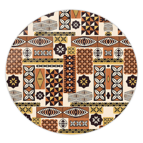 Tonga Round Rug Ngatu Tapa Pattern