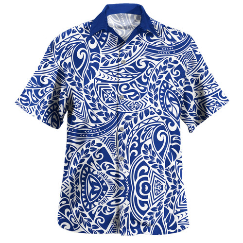 Polynesia Hawaiian Shirt Tribal Poly Print Blue