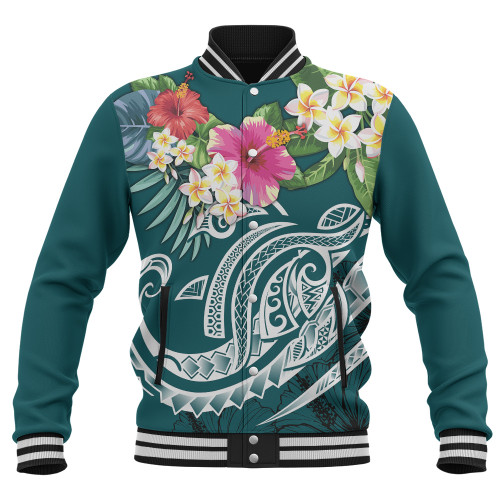 Polynesian Baseball Jacket Summer Plumeria1