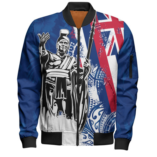 Hawaii Bomber Jacket King Kamehameha I Flag Tropical