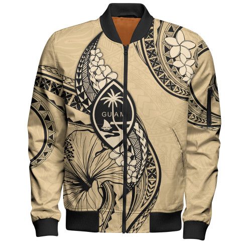 Guam Bomber Jacket Tribal Tropical Flower With Pattern Leaves